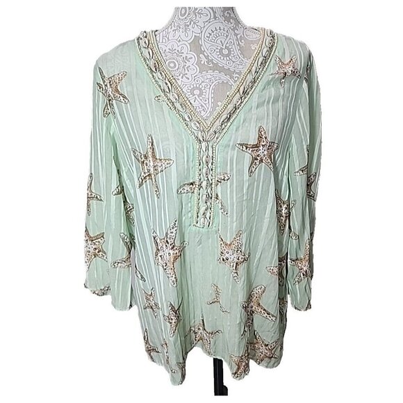 Soft Surroundings Tops - Soft Surroundings Stella Marina Tunic Top Green Beach Shell Women's Large